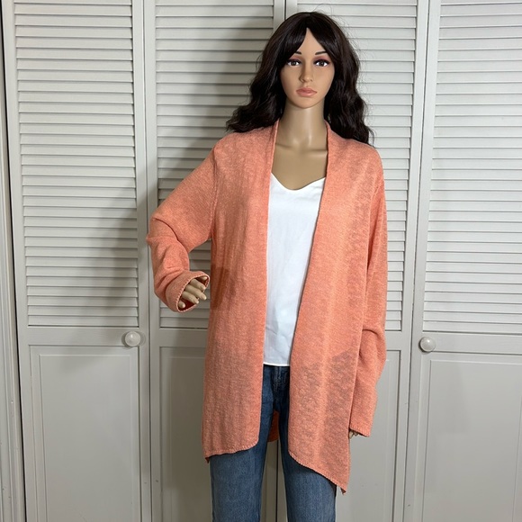 Eileen Fisher Orange Linen Blend Knit Cardigan Large - Picture 2 of 14